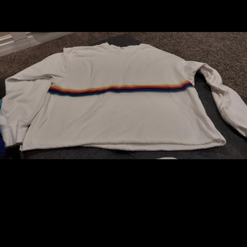 Brandy Melville White Long Sleeve Tee with Rainbow Stripe